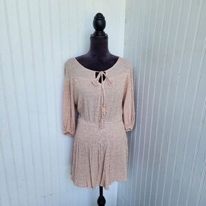 Millibon USA Short Mini Dress Crinkle Smocked Waist Stretch Tiw Neck Sz M